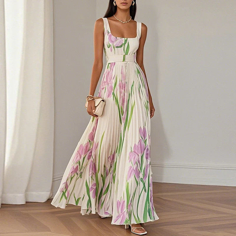 LYRA | Elegante vestido maxi com silhueta de pregas que favorece
