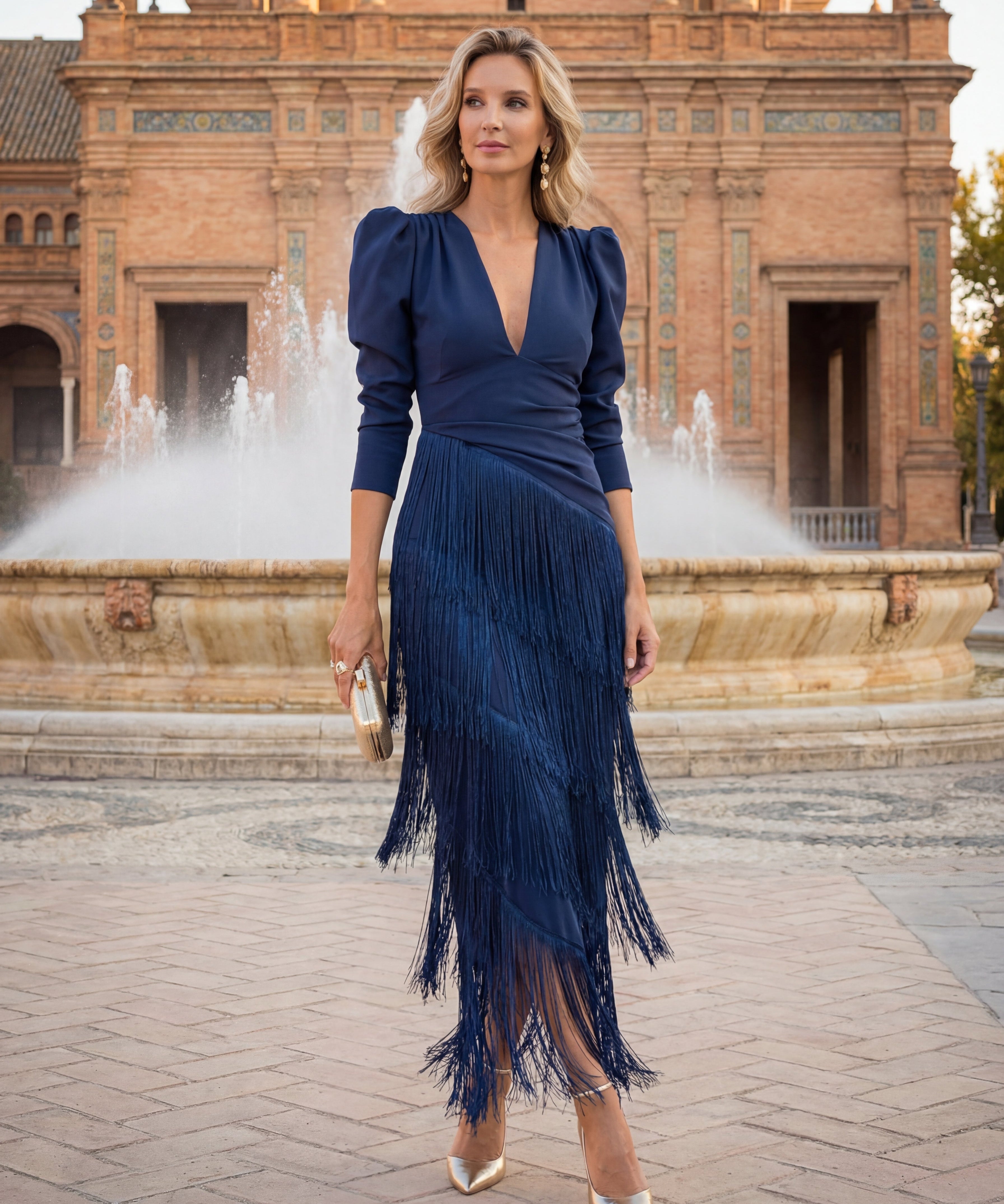Lucija - Vestido de Franjas Sálvia