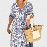 Vera | Vestido Floral Azul Elegante Verão
