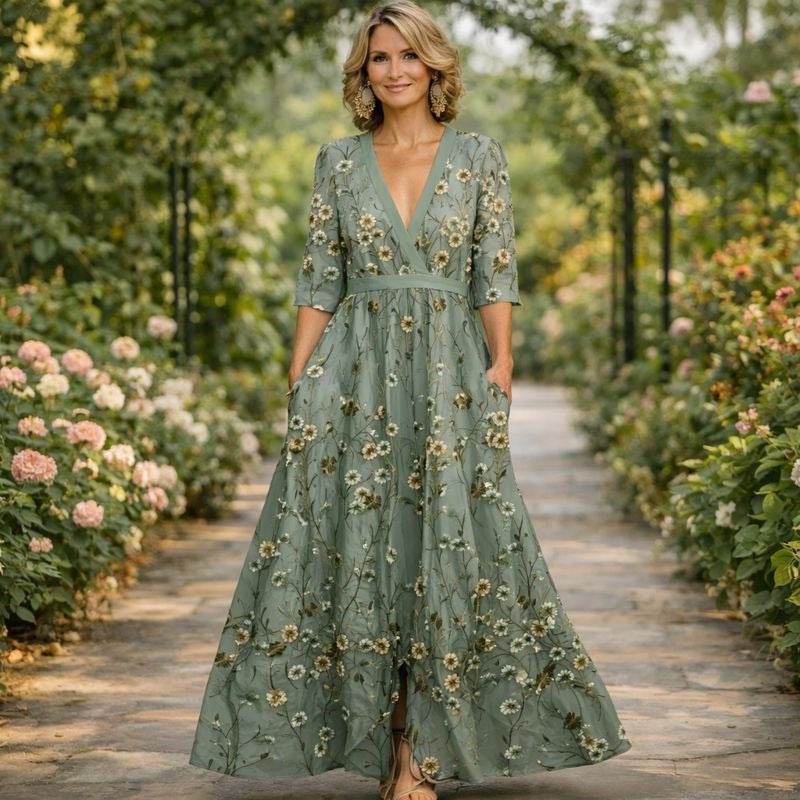 Mila™ | Vestido Maxi com Decote em V Fluido
