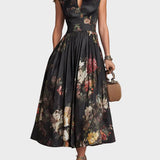 Elsa - Vestido midi plissado com padrão floral