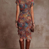 Paula - Vestido Midi Plissado com Decote em V