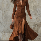 Ana - Vestido Longo Retro Castanho
