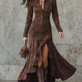 Ana - Vestido Longo Retro Castanho