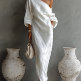 Vestido de Linho Bege Sem Alças