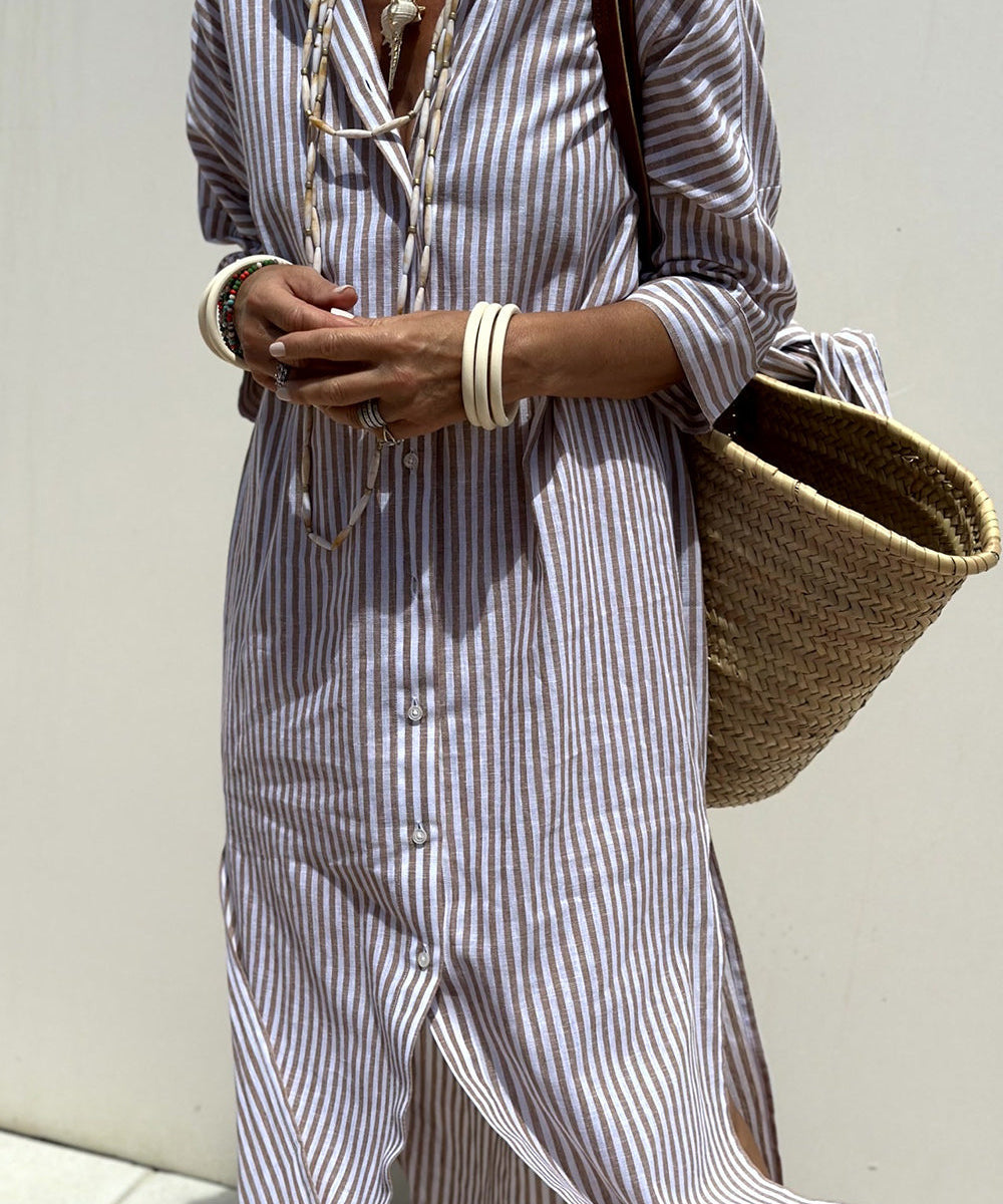 Marta | Vestido Camisa Listrado Atemporal com Conforto Elegante