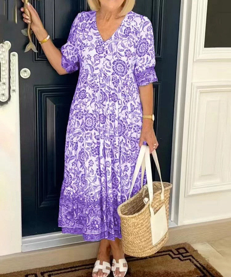 Filipa | Vestido Floral com Decote em V Elegante