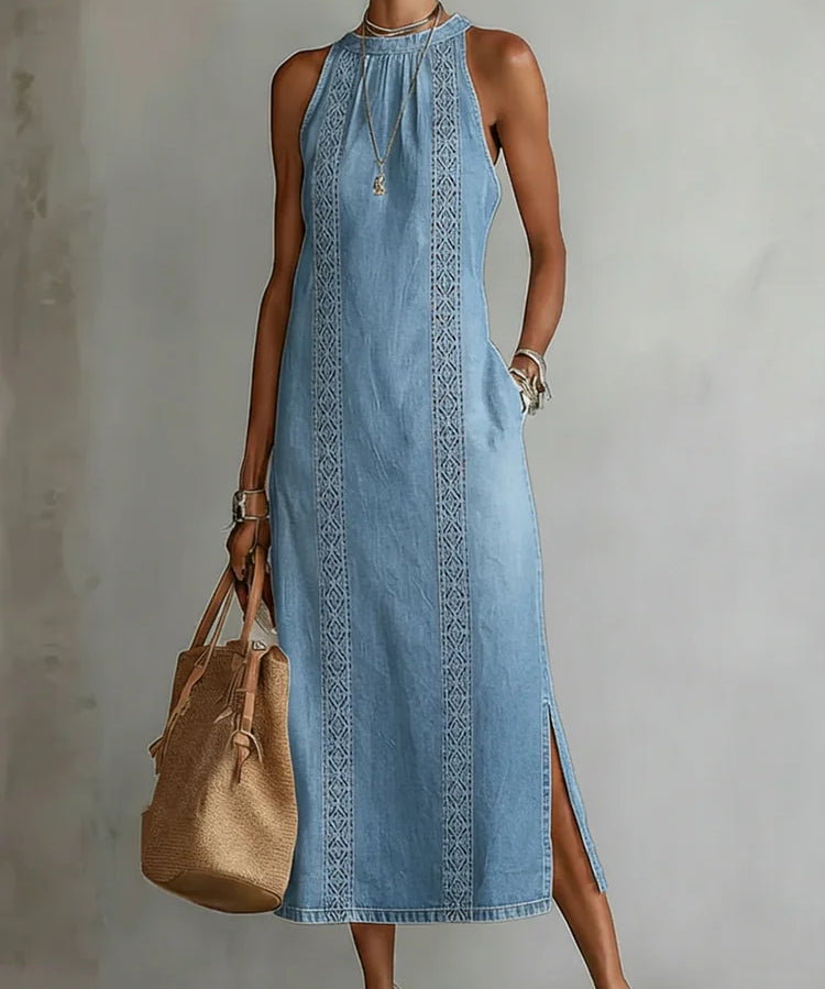 Julia™ | Vestido de denim com rendas retro