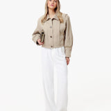 Trench Beje com Mangas Ballon Curtas - Casaco