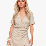Bege Petite Linnen SS - Vestido