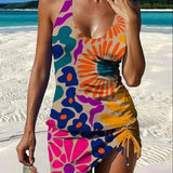 Fiesta – Tankini gráfico floral com calções, efeito barriga lisa