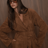 Camel Lange Faux Suede - Jas
