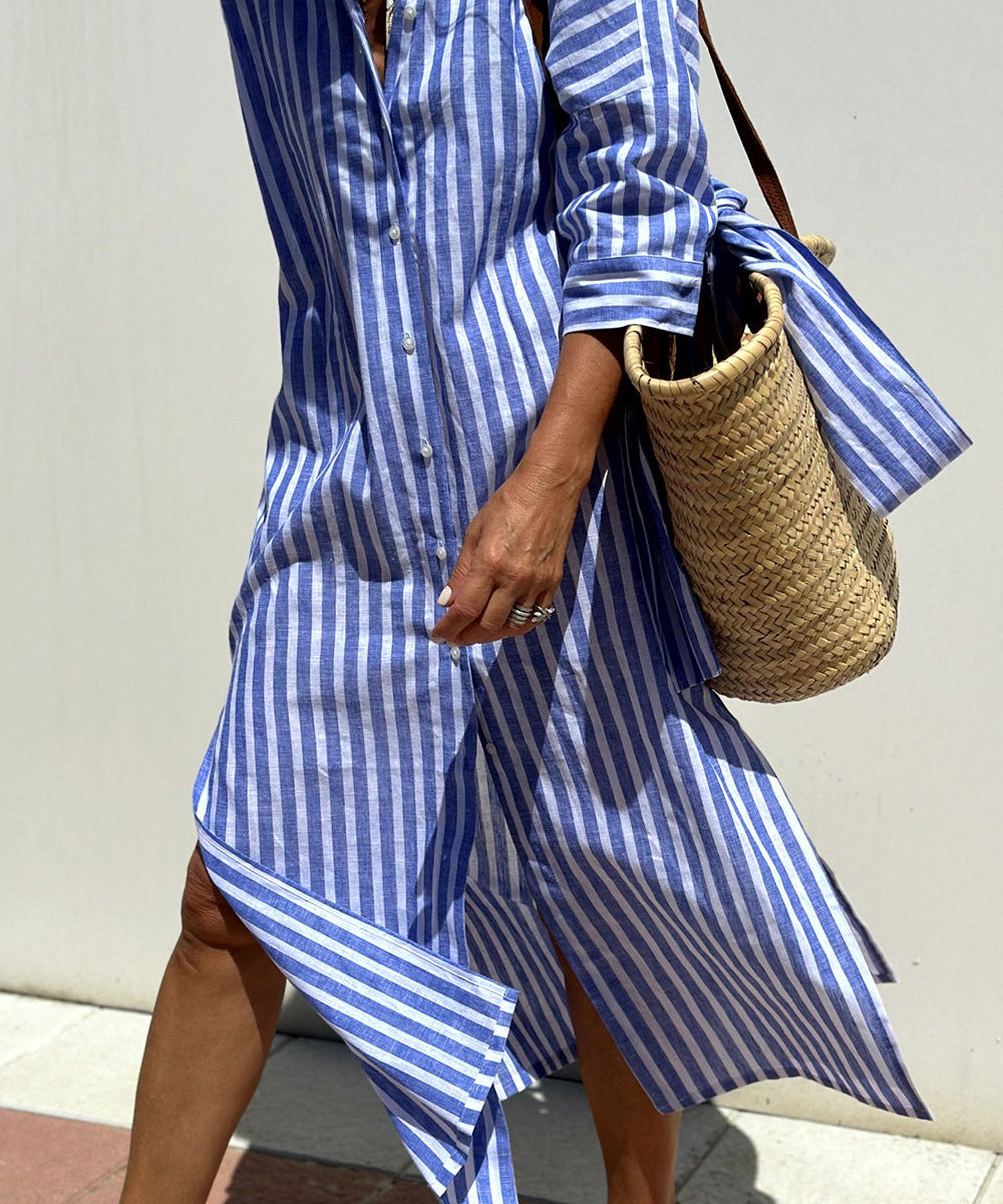 Marta | Vestido Camisa Listrado Atemporal com Conforto Elegante