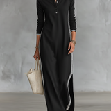 Vestido Maxi de Moletão com Gola de Botão