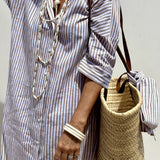 Marta | Vestido Camisa Listrado Atemporal com Conforto Elegante