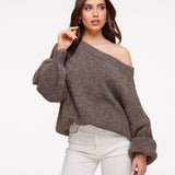 Malha Off Shoulder Taupe Escuro - Sweater