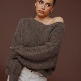 Malha Off Shoulder Taupe Escuro - Sweater