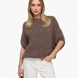 Tons de Taupe Escuro em Lã Tricotada com Mangas 3/4 - Sweater