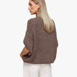 Tons de Taupe Escuro em Lã Tricotada com Mangas 3/4 - Sweater