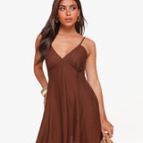 Vestido de Linho Básico Castanho Escuro