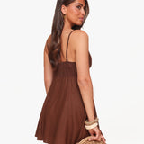 Vestido de Linho Básico Castanho Escuro