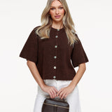 Cardigan Castanho Escuro com Mangas 3/4
