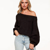 Pulôver de Lã Canela Escura - Off Shoulder