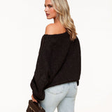 Pulôver de Lã Canela Escura - Off Shoulder