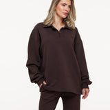 Sweatshirt Jogging LS com Botões Castanho Escuro
