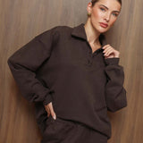 Sweatshirt Jogging LS com Botões Castanho Escuro
