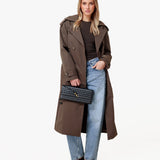 Trenchcoat Longo Detalhe Castanho Escuro