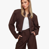 Alças de Ombro Castanho Escuro Modelo Cortado - Casaco