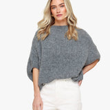 Pullover de Lã Cinza Escuro com Manga 3/4