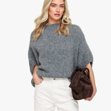 Pullover de Lã Cinza Escuro com Manga 3/4