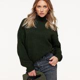 Suéter Verde Escuro Tricotado + Casaco de Couro PU Verde Escuro - Conjunto