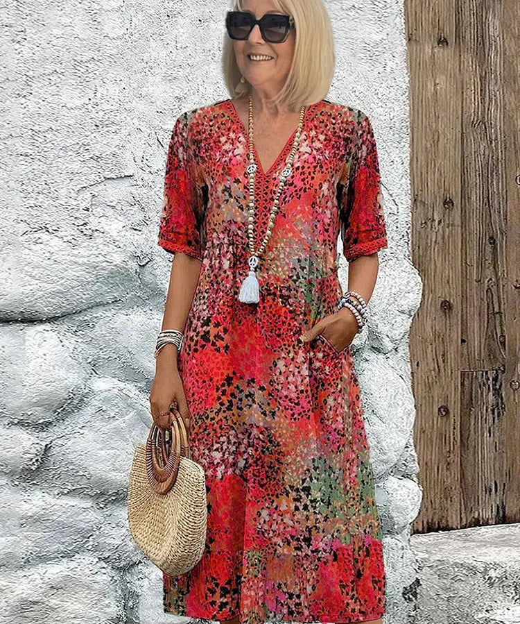 Dorina | Vestido com Decote em V e Estampa