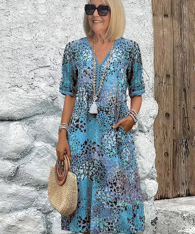 Dorina | Vestido com Decote em V e Estampa