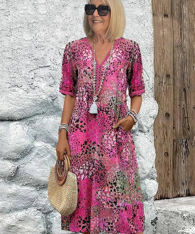 Dorina | Vestido com Decote em V e Estampa