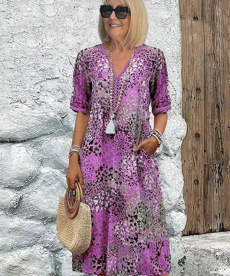 Dorina | Vestido com Decote em V e Estampa