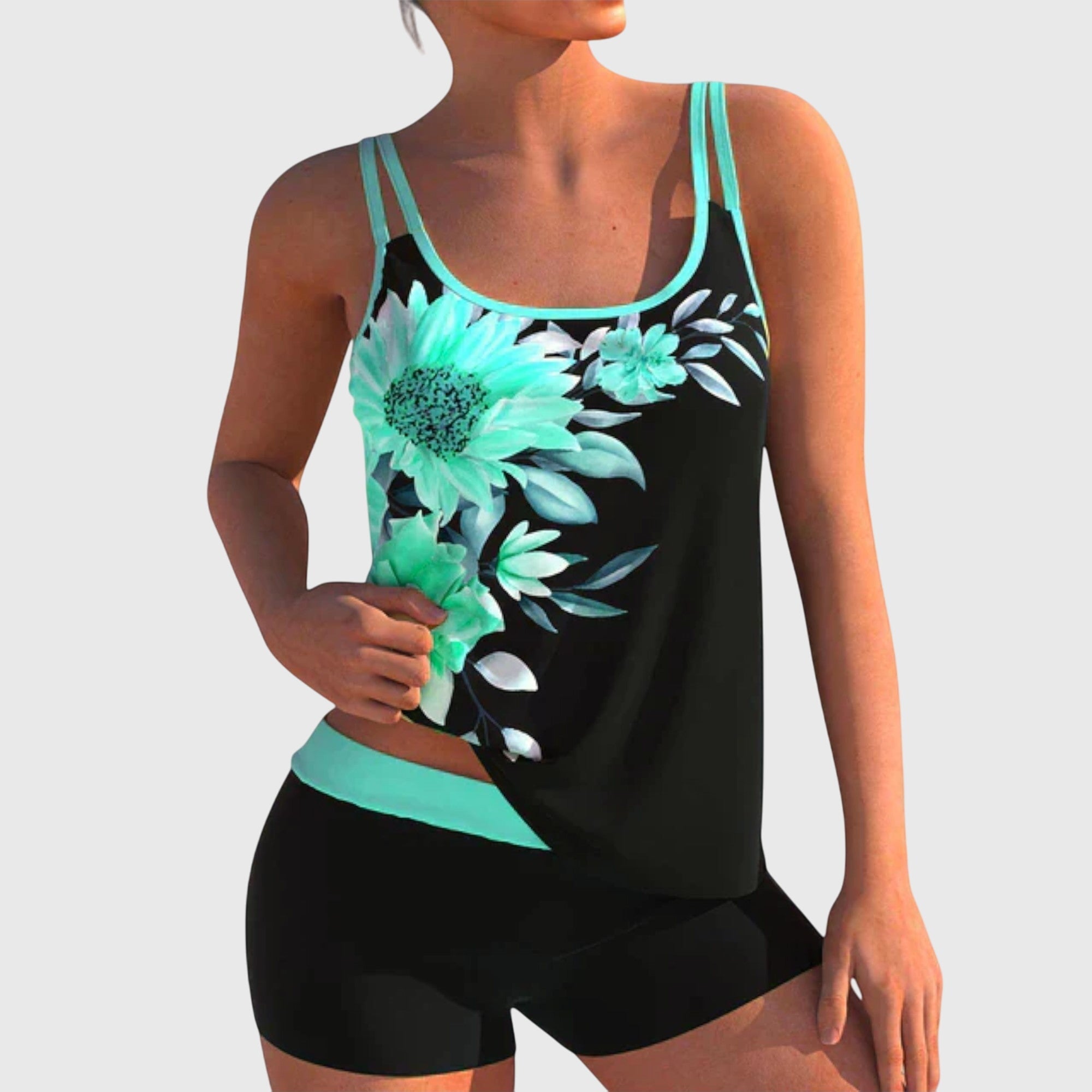 Flor – Tankini floral com calções, efeito ventre plano