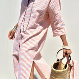 Marta | Vestido Camisa Listrado Atemporal com Conforto Elegante