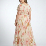 Elara | Vestido Maxi Floral de Manga Curta com Decote em V