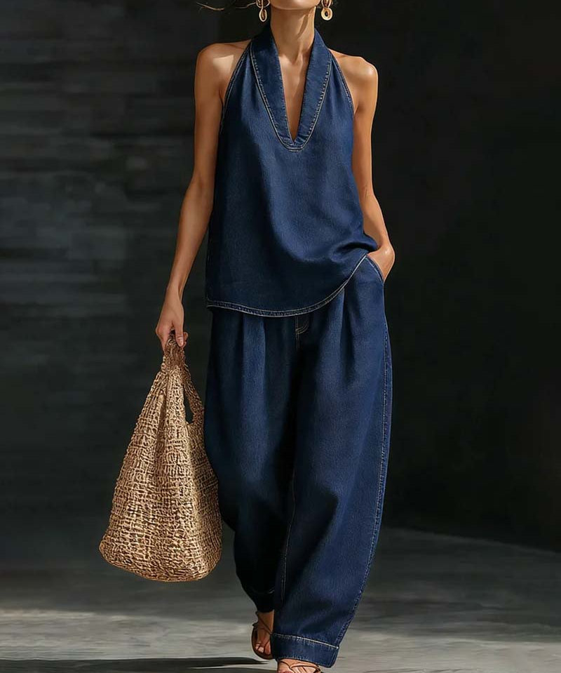 Sandra - Conjunto Col Halter Jeans