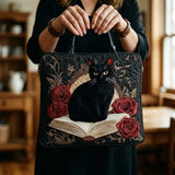 Bolso Artesanal Acolchado - Gato Negro sobre Livros