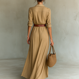 Maxi vestido com colarinho reversível de mangas longas