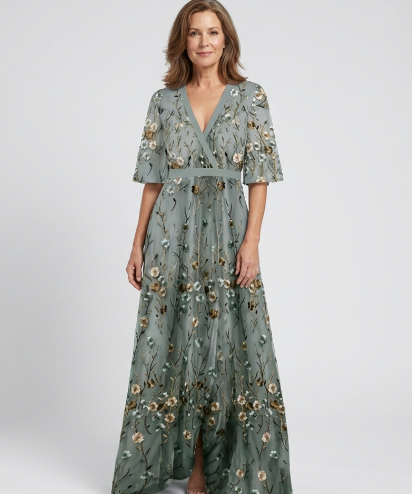 Élodie – Vestido longo floral com decote em V