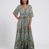 Evadne | Vestido Maxi Floral com Decote em V e Mangas Curtas