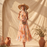 Aurora | Vestido com Decote Halter e Estampa Aquarela