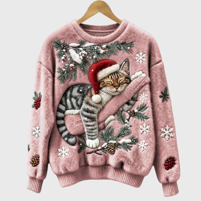 Stefany | Sweater felpudo com gato para a época festiva