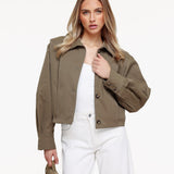 Trench - Casaco Kaki com Mangas Ballon Curtas